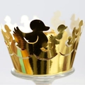 Golden duckling laser cut cupcake wrappers with hollow design for festive cake decoration - Reflective Gold