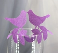 Purple glitter bird wine glass cards for wedding decor on a transparent goblet - Dark Purple