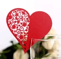 Segnaposto a cuore rosso tagliato al laser per decorazione bicchiere di nozze - Rosso Perlato