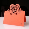 Elegant laser-cut heart and floral orange place card for wedding or party table settings - Orange Red