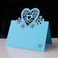 Sky blue laser-cut heart and flower place card with butterfly motif for weddings - Sky Blue