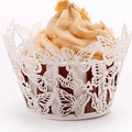 White laser-cut butterfly cupcake wrappers featuring intricate hollow-out lace patterns - White
