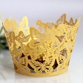 Laser cut butterfly hollow cupcake wrapper in elegant metallic gold finish - Gold