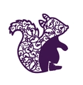 Laser-cut squirrel place card in deep purple with intricate floral hollow pattern - Dark Purple