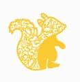 Bright yellow laser-cut squirrel place card with elegant hollow vine patterns for wedding decor - Gold
