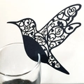 Élégantes cartes de place colibri noir découpées au laser pour verre à vin - Noir Kaki