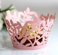 Pink laser-cut vine design cupcake wrapper with elegant pearl finish paper for weddings - Pink