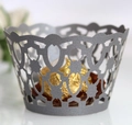 Macro view of laser-cut hollow cup coaster with silver floral pattern for dessert decor - 5cm / Silver Charcoal