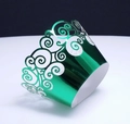 Detail of laser-cut green metallic cupcake wrappers with intricate scrollwork hollow design - 5cm / Reflective Green