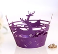 Caissette à cupcake violette découpée au laser avec motifs de renne et de flocons - Violet foncé