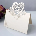 Elegant ivory pearlescent heart laser-cut place card for wedding table seating decor - Ivory (ai-50 Pieces/Pack)