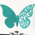 Marque-place papillon ajouré au laser bleu cyan pour bord de verre de fête - Bleu Tiffany