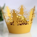 Laser cut gold Christmas tree cupcake wrapper with snowflake patterns for holiday parties - Gold