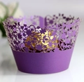 Purple laser-cut floral cupcake liner with intricate vine patterns for wedding decor - Dark Purple