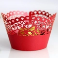 Pirottini per cupcake rossi tagliati al laser con motivi a cuore e rose per dolci - 5cm / Rosso Perlato