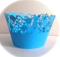 Caissettes à cupcakes bleues découpées au laser avec motifs de cœur pour décoration de fête - 5cm / Bleu Ciel