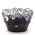 Elegant black laser-cut cupcake wrappers with intricate vine filigree for party decorations - Black Cardboard