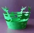 Grass green Christmas cake wrapper featuring reindeer and sleigh laser-cut paper art - Dark Green