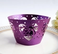 Purple laser cut heart lace cupcake wrappers with LOVE pattern on white ceramic plate - Dark Purple