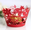 Laser cut red flower muffin cupcake wrappers for wedding cake and party table decor - 5cm / Pearlescent Red