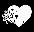 Nautical theme heart-shaped wedding place card with a white ship wheel on black background - White