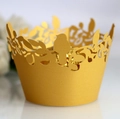 Detailed laser-cut golden cupcake wrapper featuring bird and leaf patterns for weddings - 5cm / Gold