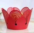 Lace cut laser paper cupcake wrappers in red crown design for elegant holiday baking - Pearlescent Red