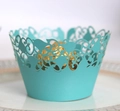 Teal laser-cut lace cupcake wrapper with floral pattern for wedding dessert tables - 5cm / Teal Blue