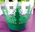 Laser cut green Christmas tree cupcake wrappers with hollow snowflake patterns for parties - Dark Green