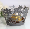 Macro shot of silver laser-cut floral cupcake wrappers and luxury chocolate display - 5cm / Silver Charcoal