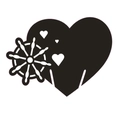 Black hollow heart and nautical helm place card decoration for wedding wine glasses - Black