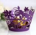 Intricate laser-cut purple paper cupcake wrapper with floral pattern for chocolate decoration - 5cm / Dark Purple