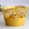 Golden laser-cut cupcake wrapper featuring elegant butterfly and floral lace patterns - 5cm / Gold