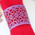Elegant purple laser cut paper napkin ring with intricate hollow vine patterns for wedding - Dark Purple