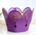 Purple laser-cut crown cupcake wrapper with hollow arch pattern for party decorations - Dark Purple