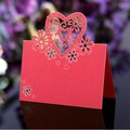 Elegant red heart-shaped laser cut seat card for weddings with floral hollow pattern - Pearlescent Red
