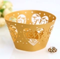 Laser cut gold pearl paper cupcake liners with LOVE and heart patterns for wedding decor - Gold