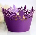 Purple laser-cut cupcake wrappers with elegant bird and branch patterns for party decor - Deep Purple; 5CM