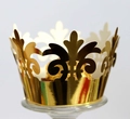 Close-up of golden laser-cut crown cupcake wrappers with elegant hollowed-out patterns - 5cm / Reflective Gold