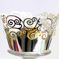 Silver hollow filigree cupcake wrapper with intricate scroll design for party desserts - Auspicious Cloud Scrollwork Hollow Style / 5*5*8CM / Reflective Silver