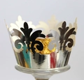 Detail of silver crown laser-cut cupcake wrapper with hollow pattern for weddings - 5x5x8CM / Reflective Silver