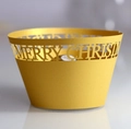 Caissettes à cupcakes dorées Merry Christmas découpées au laser avec fini nacré brillant - 5cm / Or