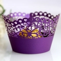 Purple pearl paper cupcake wrapper with intricate heart laser-cut lace and floral patterns - 5cm / Dark Purple