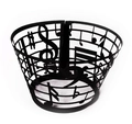 Detailed macro view of laser-cut musical notes and staff on black cupcake wrapper - Black (WB-67)