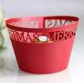 Pirottini per cupcake tagliati al laser Merry Christmas in rosso opaco perlato - 5*5*8CM / Rosso Perlato