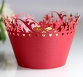 Elegant red laser cut cupcake wrappers with crown patterns for wedding party decor - Pearlescent Red
