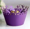 Purple laser cut cupcake wrappers with hollow floral heart design for wedding decor - Dark Purple