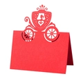 Elegant red laser-cut wedding place card featuring a detailed princess carriage design - Pearlescent Red