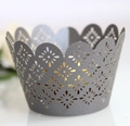 Dark gray laser-cut cupcake wrappers with elegant petal pattern for wedding decoration - Silver Charcoal