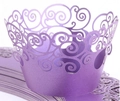 Deep purple laser-cut cupcake wrapper with vine patterns in shimmering pearlescent paper - Dark Purple
